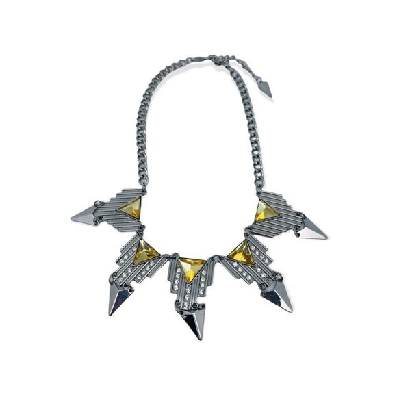 Vintage Inspired Art Deco Retro Silvertone Rhinestone Statement Necklace - Picture 1 of 3